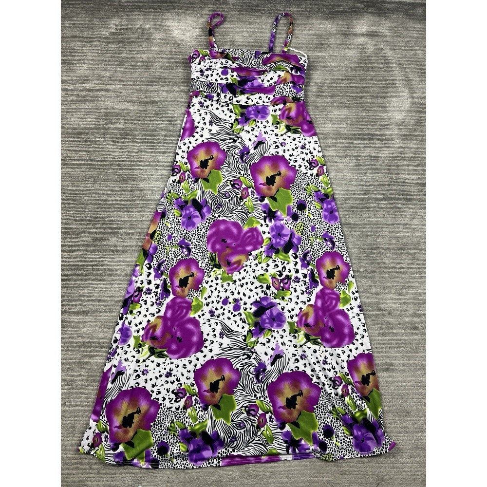 Karin Stevens Dress Womens 8 Multicolor Sleeveless Long A-Line Floral